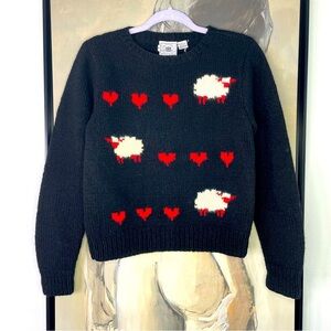Vintage 90’s Clipper Bay Black Wool Hearts & Sheep Sweater
